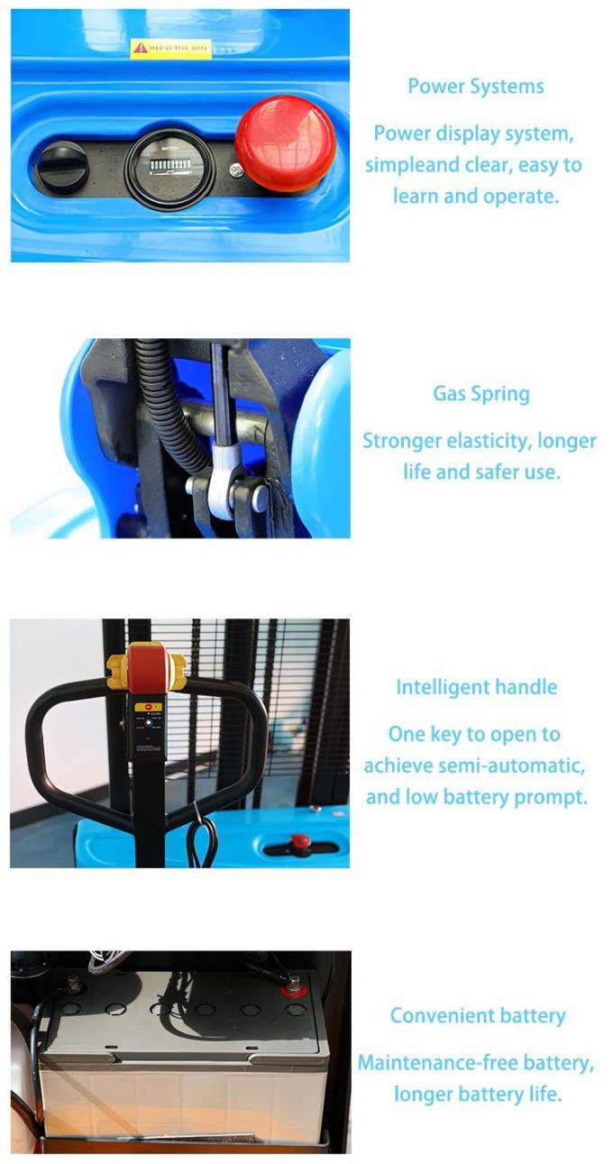 personnalisé électrique Jack Palette Stacker chariot élévateur à fourche 1600mm Hauteur Pouvoir piétonnier 1