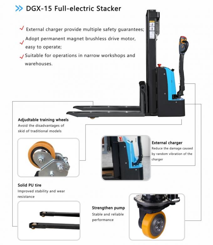 Piéton debout sur le chargeur de palettes plein chargeur de palettes électrique atteindre le chargeur de walkie 0